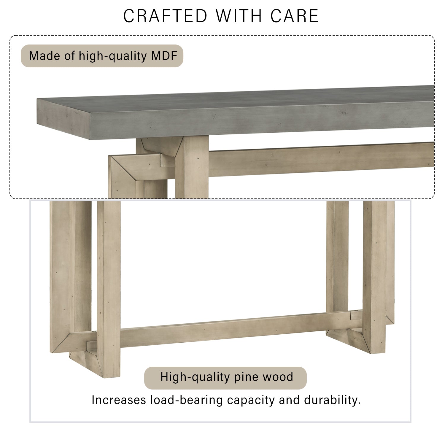 Contemporary Console Table With Wood Top, Extra Long Entryway Table For Entryway, Hallway, Living Room, Foyer, Corridor Gray Solid Wood Mdf