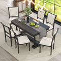 7 Piece Dining Table With 4 Trestle Base And 6 Upholstered Chairs With Slightly Curve And Ergonomic Seat Back Black Upholstered Chair Wood Black Seats 6 Wood Dining Room American Design,Antique Trestle Rectangular Dining Table With Chair Solid Wood Mdf