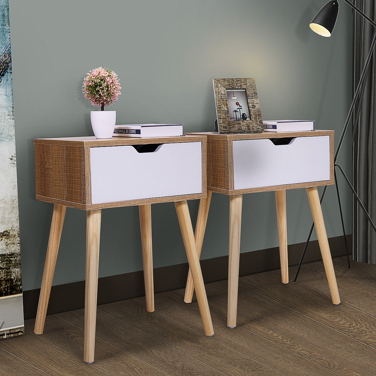 Set Of 2 Nightstand, Modern End Table With Drawer, Wooden Side Table For Living Room And Bedroom, Home Furniture, Natural Natural Mdf