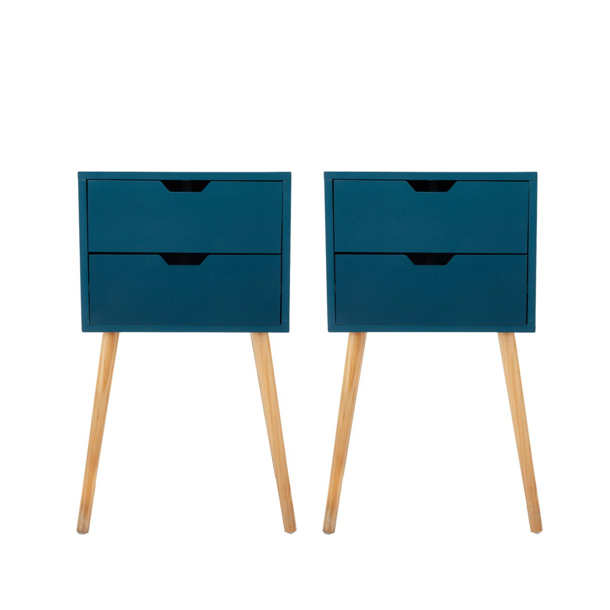 Set Of 2 Nightstand With 2 Drawers, Mid Century Wood Bedside Table For Bedrooms Living Rooms, Sofa Side End Table, Blue Blue Mdf