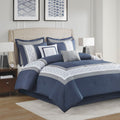 8 Piece Embroidered Comforter Set Navy Polyester