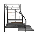 Twin Over Full Size Metal Bunk Bed With Trundle And Storage Staircase, Black Twin Black Metal