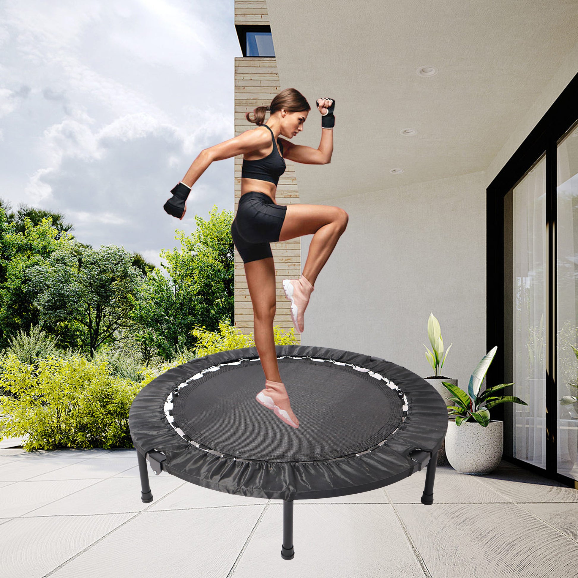 40 Inch Mini Exercise Trampoline For Adults Or Kids Black Steel