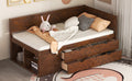 Twin Size Daybed With Drawers And Shelves, Walnut Walnut Solid Wood