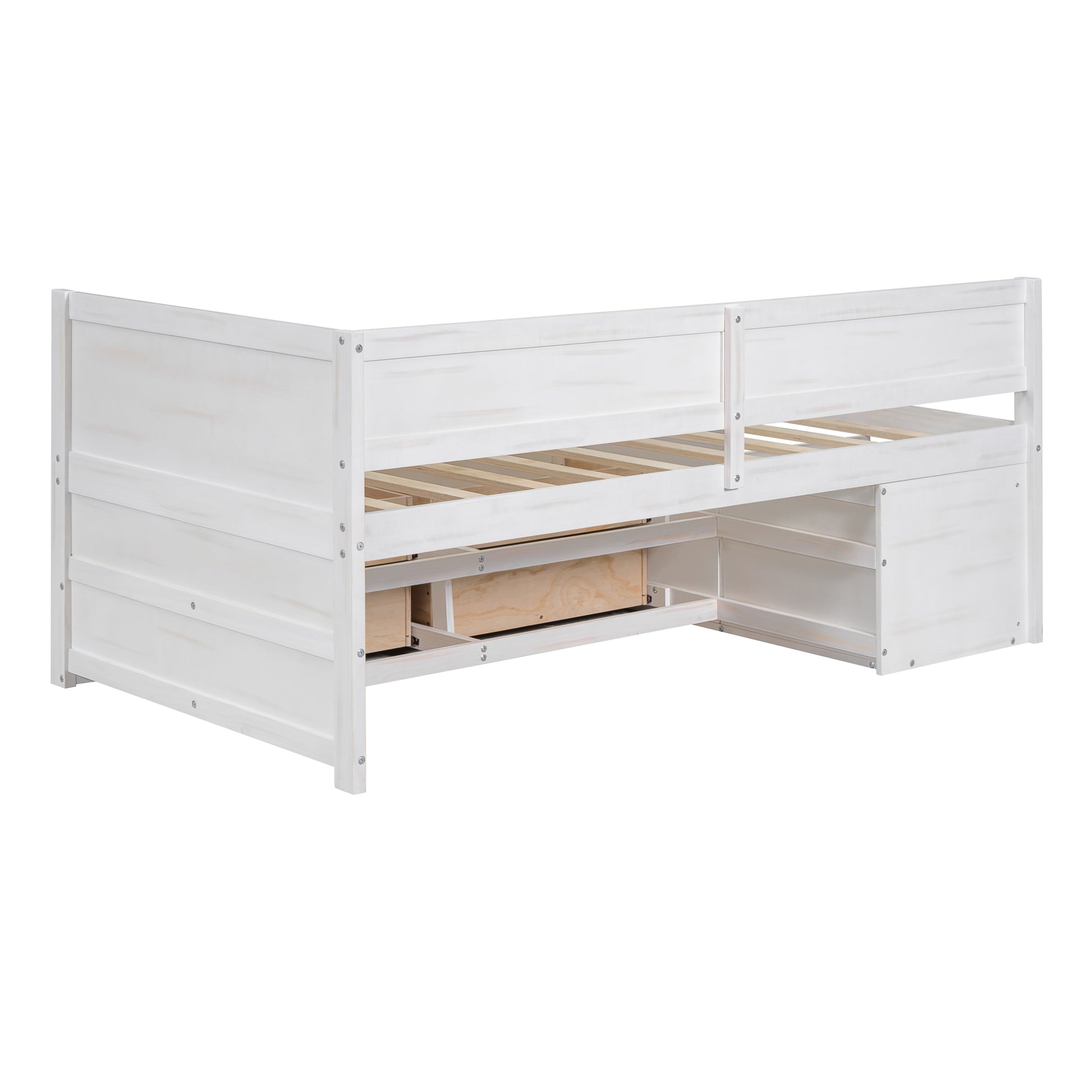 Twin Size Daybed With Drawers And Shelves, White White Solid Wood