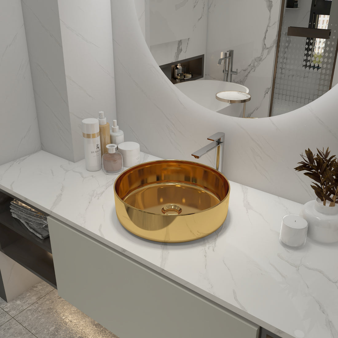 Ceramic Circular Vessel Bathroom Sink Art Sink Baa0014012Kk Golden Bathroom Ceramic