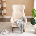 Modern Rocking Chair With High Backrest,Teddy Material Comfort Arm Rocker, Lounge Armchair For Living Room Beige Cotton Metal
