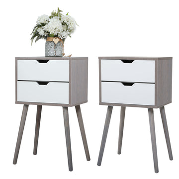 Set Of 2 Bedside Table With Two Drawer Storage Design For Living Room Sofa Gray Grey Particle Board