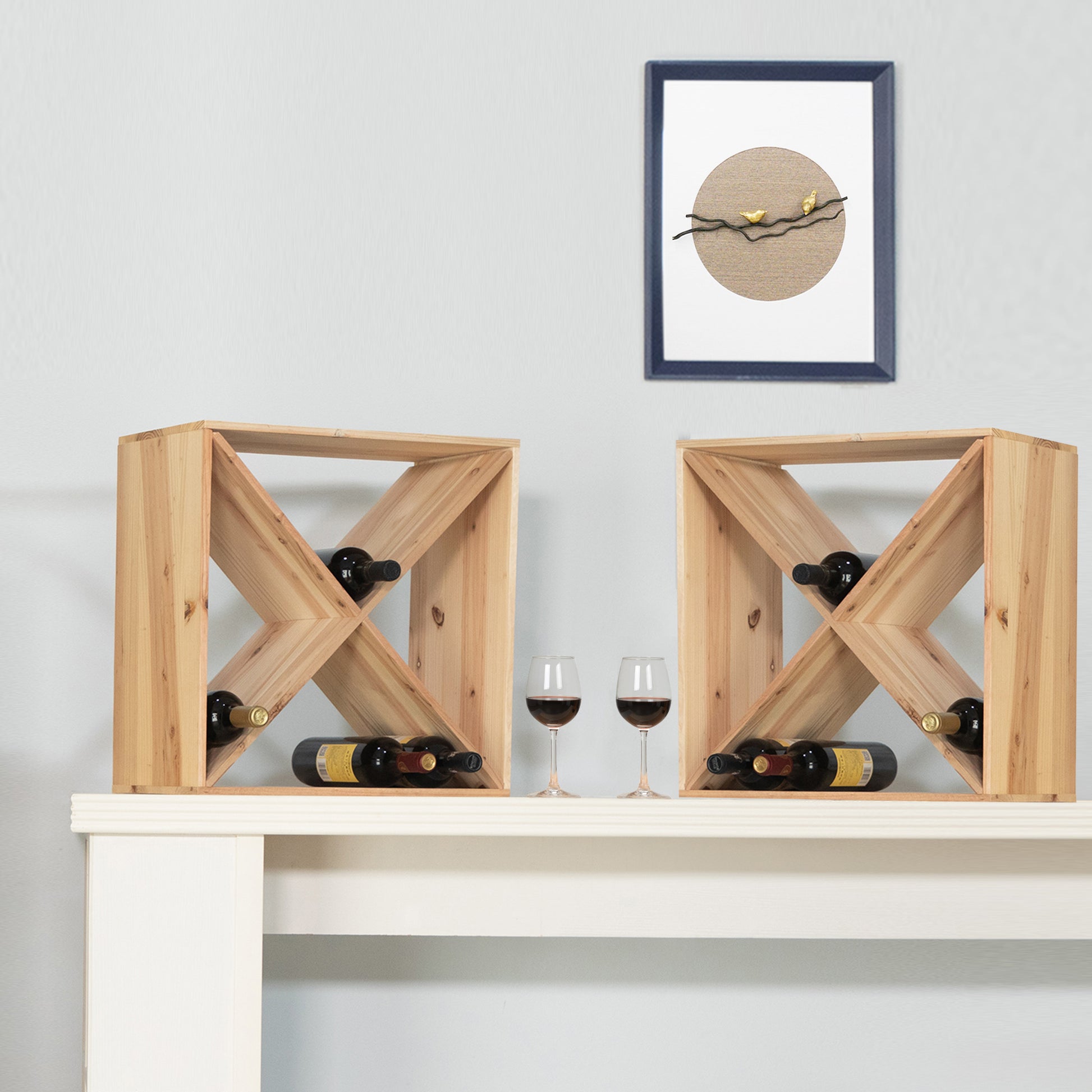 Set Of 2 24 Bottle Wine Rack, Wine Storage Cube For Bar Kitchen Cellar, Wood Crate In Natural Natural Wood