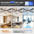 52 Inch Ceiling Fan With Dimmable 3 Colors Led Light Reversible Noiseless Dc Motor Smart App Remote Control Brushed Nickel Metal & Wood