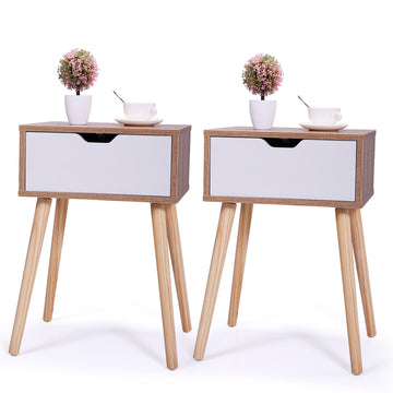 Set Of 2 Nightstand, Modern End Table With Drawer, Wooden Side Table For Living Room And Bedroom, Home Furniture, Natural Natural Mdf