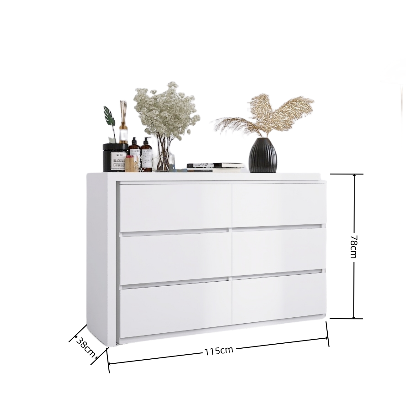 Extended Desktop 6 Drawers Chest Of Drawer Without Handle White Color Vanity White White Bedroom Modern Melamine Engineered Wood