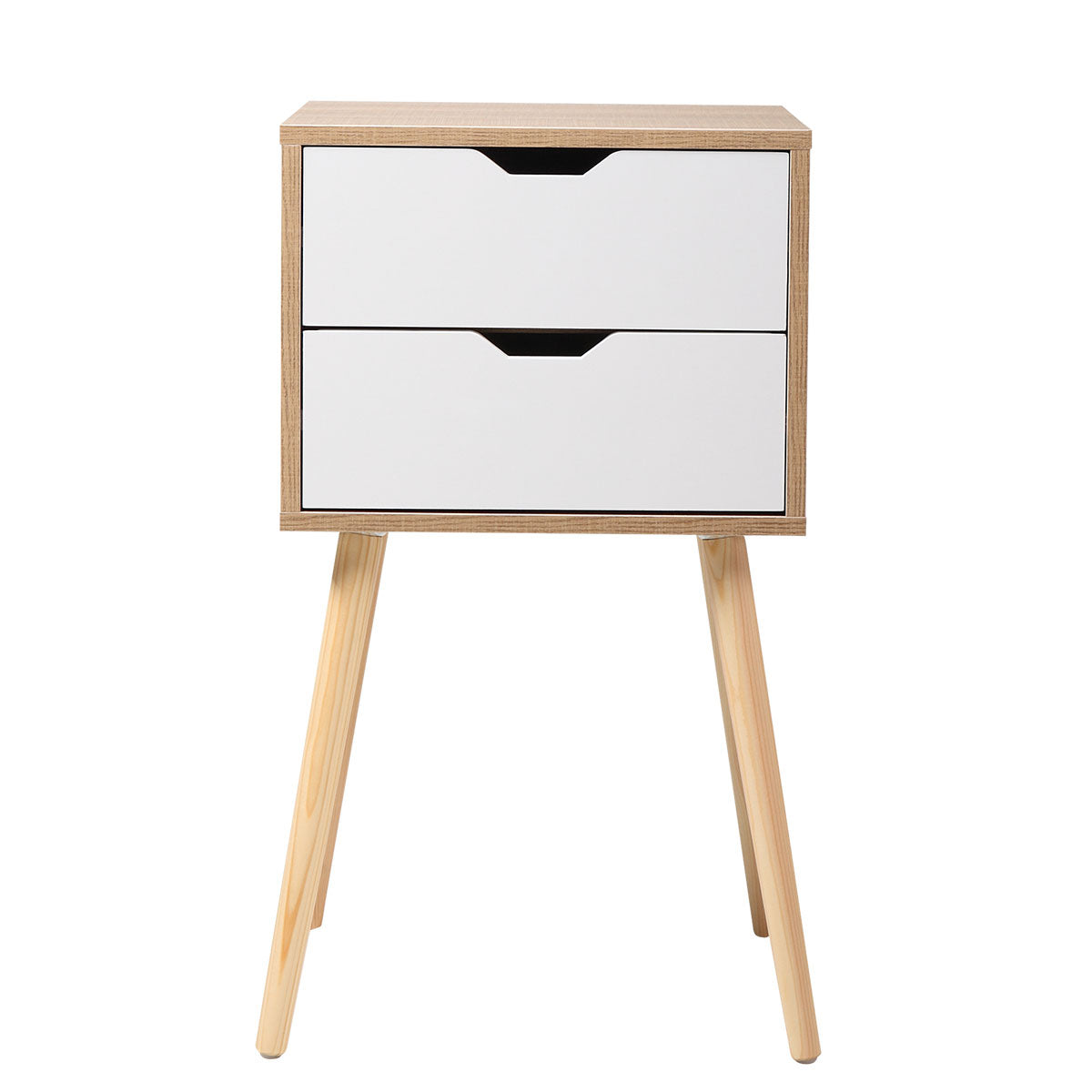 Set Of 2 Wooden Modern Nightstand With 2 Drawers And 4 Solid Splayed Legs, Living Room Bedroom Furniture White White Mdf