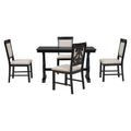 5 Piece Retro Dining Set, Rectangular Wooden Dining Table And 4 Upholstered Chairs For Dining Room And Kitchen Black Black Solid Wood Mdf