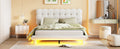 Queen Size Velvet Platform Bed With Led Frame, Thick & Soft Fabric And Button Tufted Design Headboard, Beige Beige Velvet