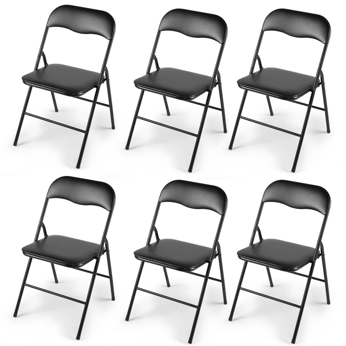 Plastic Folding Chair, Party Chairs 6 Pack, Stackable Indoor Outdoor Chair 300 Lbs Capacity, For Wedding Backyard Events Meeting House Festivals Dinner, Black Black Steel