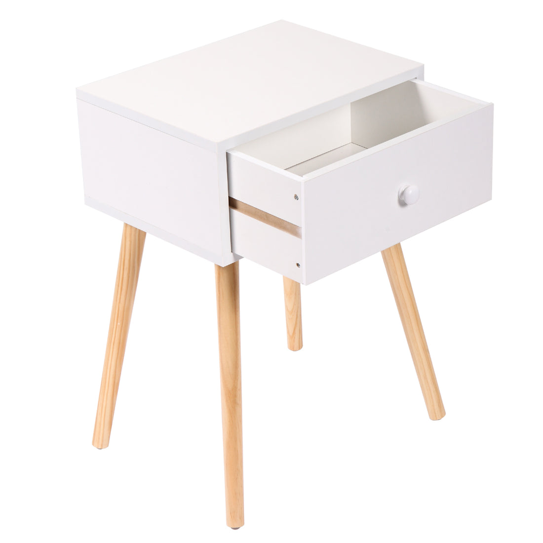 Set Of 2 Wood Nightstand With Storage Drawer And Solid Wood Leg, Modern End Table For Living Room Bedroom Home Furniture, White Brown White Mdf