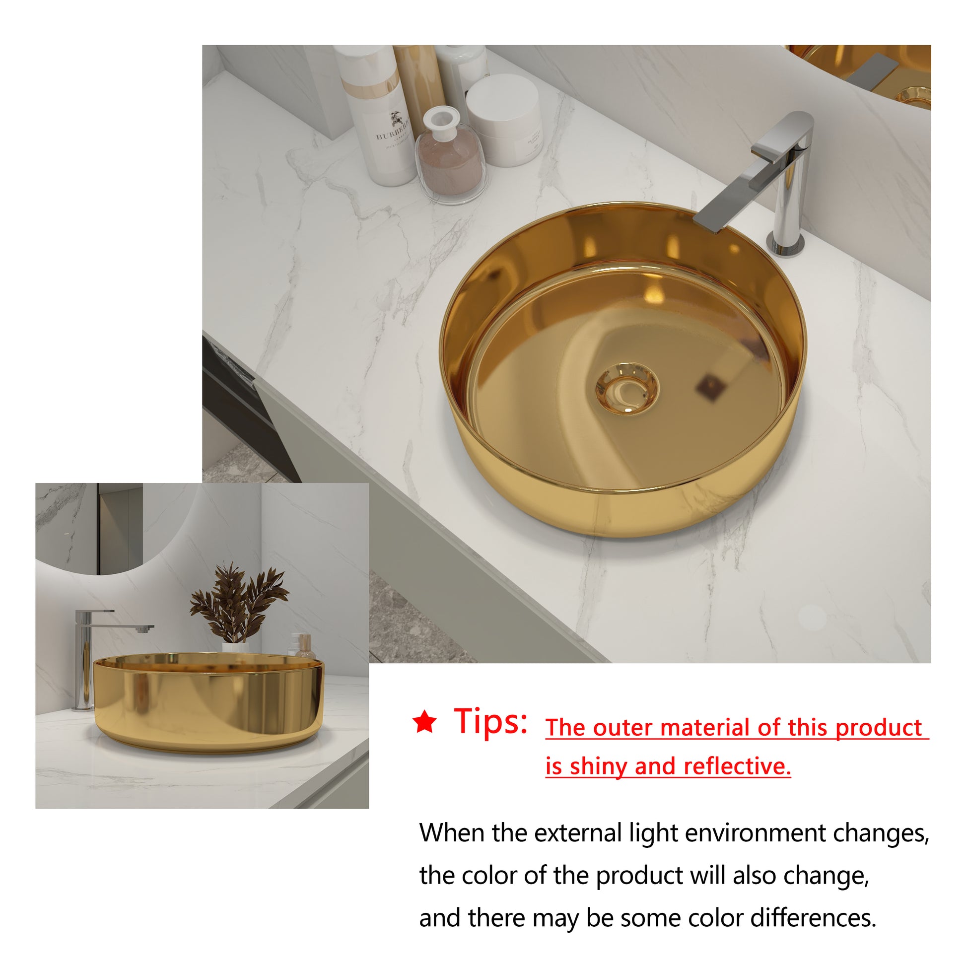 Ceramic Circular Vessel Bathroom Sink Art Sink Baa0014012Kk Golden Bathroom Ceramic