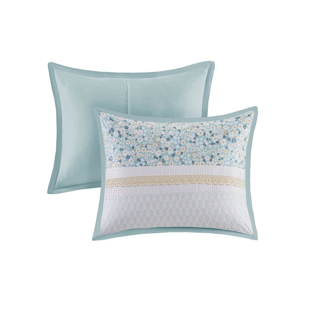 5 Piece Seersucker Comforter Set With Throw Pillows Aqua Polyester