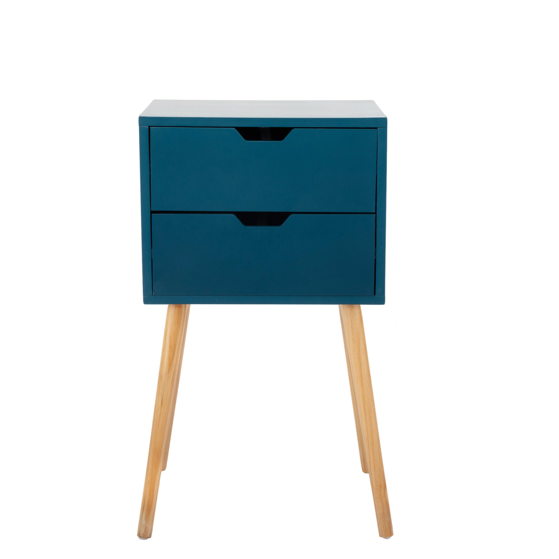 Set Of 2 Nightstand With 2 Drawers, Mid Century Wood Bedside Table For Bedrooms Living Rooms, Sofa Side End Table, Blue Blue Mdf