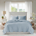 3 Piece Reversible Soped Edge Quilt Set Blue Microfiber