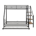 Twin Over Full Size Metal Bunk Bed With Trundle And Storage Staircase, Black Twin Black Metal