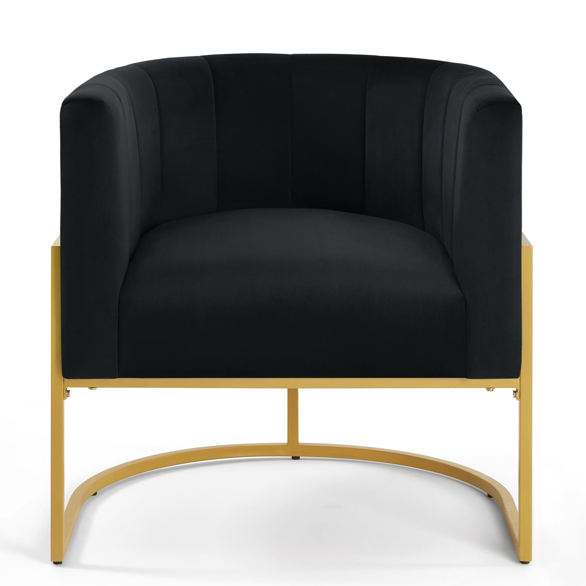 Upholstered Velvet Accent Chair With Golden Metal Stand,Mid Century Living Room Leisure Chair With Curve Backrest Black Black Primary Living Space Modern Foam Velvet