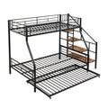 Twin Over Full Size Metal Bunk Bed With Trundle And Storage Staircase, Black Twin Black Metal