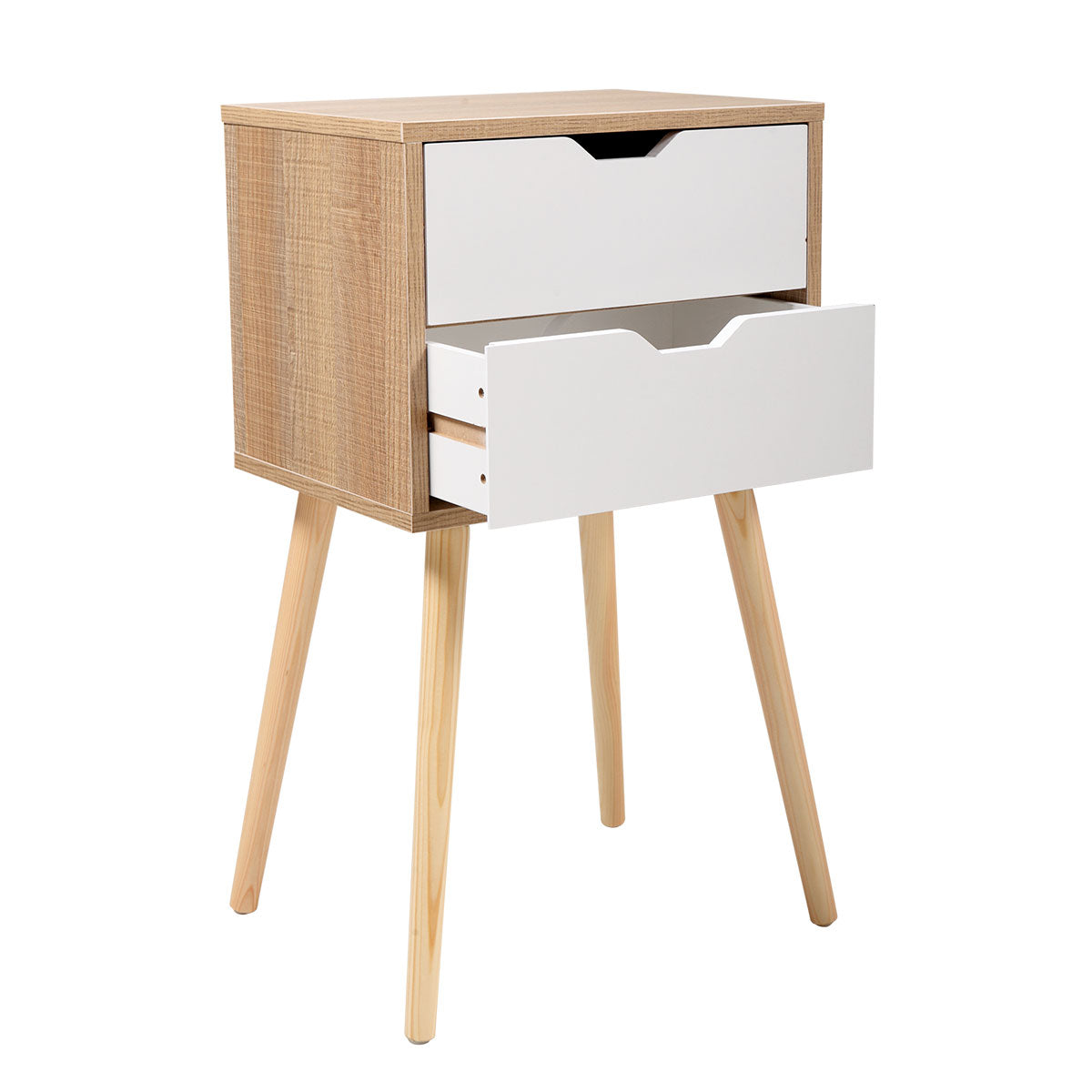 Set Of 2 Wooden Modern Nightstand With 2 Drawers And 4 Solid Splayed Legs, Living Room Bedroom Furniture White White Mdf