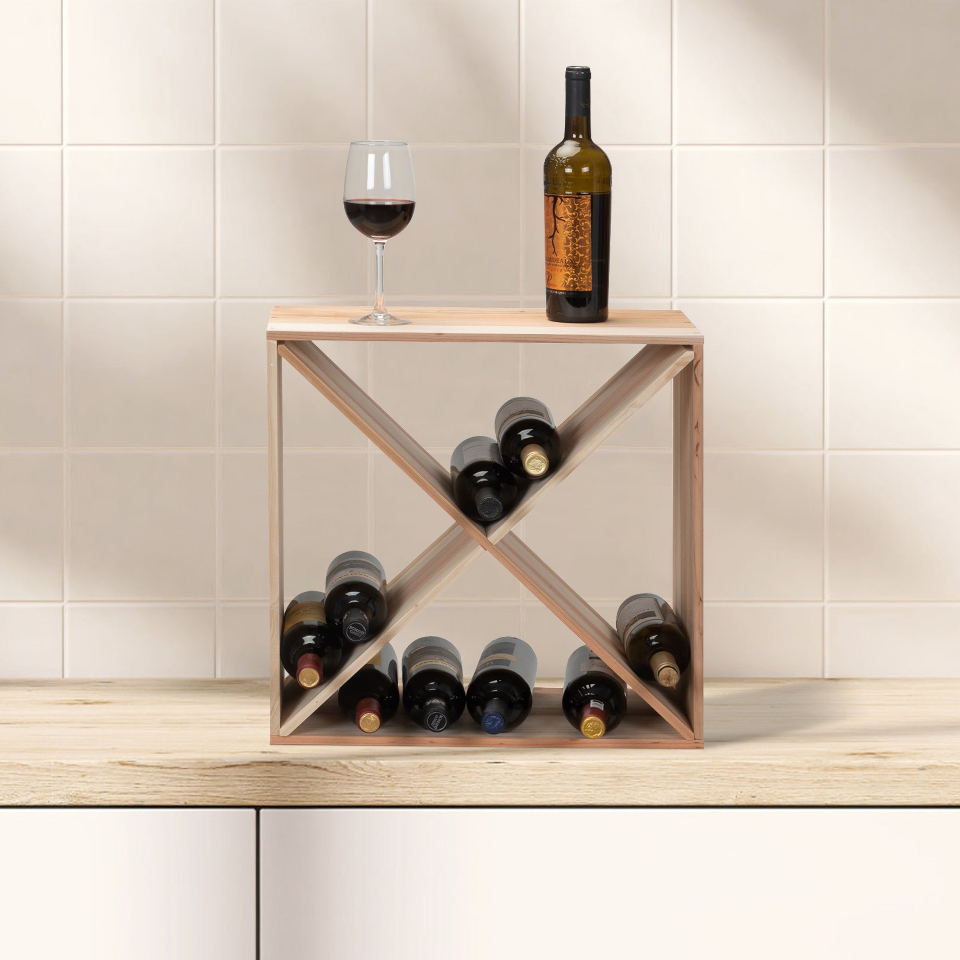 Set Of 2 24 Bottle Wine Rack, Wine Storage Cube For Bar Kitchen Cellar, Wood Crate In Natural Natural Wood