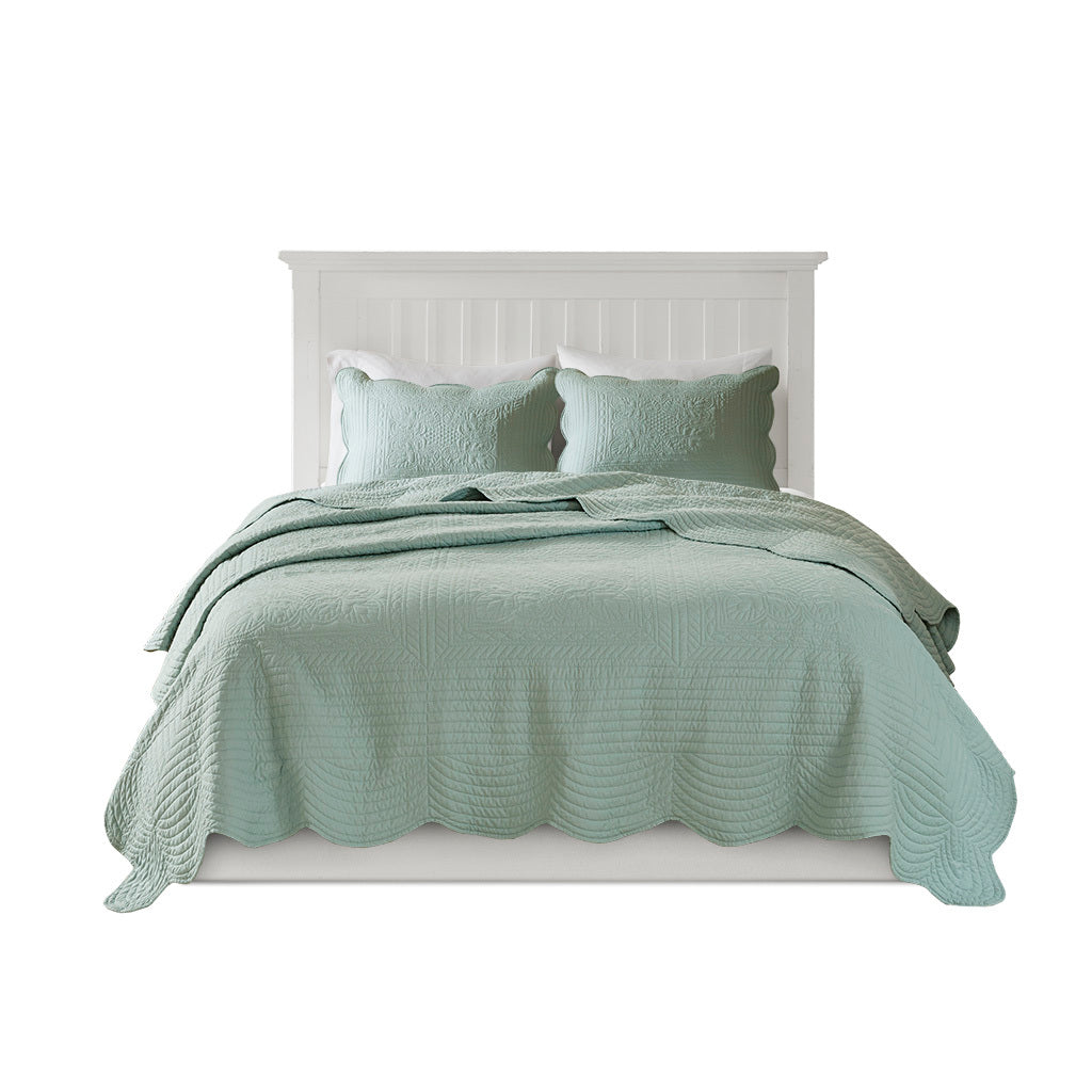 3 Piece Reversible Soped Edge Quilt Set Seafoam Microfiber