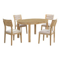 5 Piece Multifunctional Dining Table Set, Farmhouse Dining Set With Extendable Round Table ,Two Small Drawers And 4 Upholstered Dining Chairs For Kitchen And Dining Room Natural Wood Wash Natural Wood Wash Solid Wood