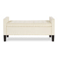 Upholstered Tufted Button Storage Bench With Nails Trim,Entryway Living Room Soft Padded Seat With Armrest,Bed Bench Cream Armrest Cream Espresso Primary Living Space Velvet American Design Rubberwood Wood Internal Storage Foam Velvet