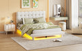 Queen Size Velvet Platform Bed With Led Frame, Thick & Soft Fabric And Button Tufted Design Headboard, Beige Beige Velvet