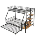 Twin Over Full Size Metal Bunk Bed With Trundle And Storage Staircase, Black Twin Black Metal