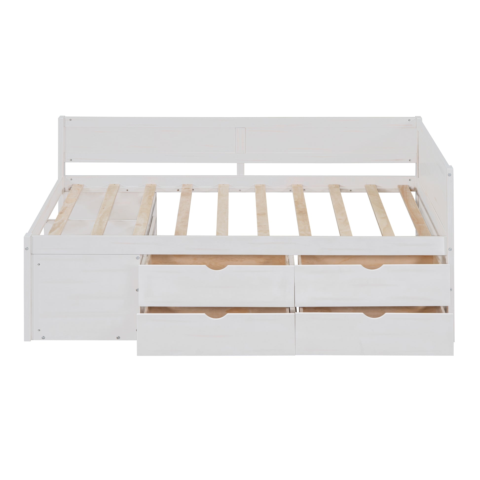 Twin Size Daybed With Drawers And Shelves, White White Solid Wood