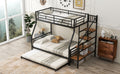 Twin Over Full Size Metal Bunk Bed With Trundle And Storage Staircase, Black Twin Black Metal