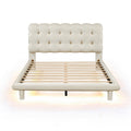 Full Size Velvet Platform Bed With Led Frame, Thick & Soft Fabric And Button Tufted Design Headboard, Beige Beige Velvet