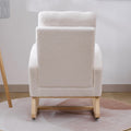 Modern Accent Rocking Chair Rocking Chair With Solid Wood Legs, Upholstered Nursery Glider Rocker, Comfy Armchair With Side Pocket, Living Room Lounge Arm Chair With High Backrest White,Teddy White White Primary Living Space Casual Foam Teddy