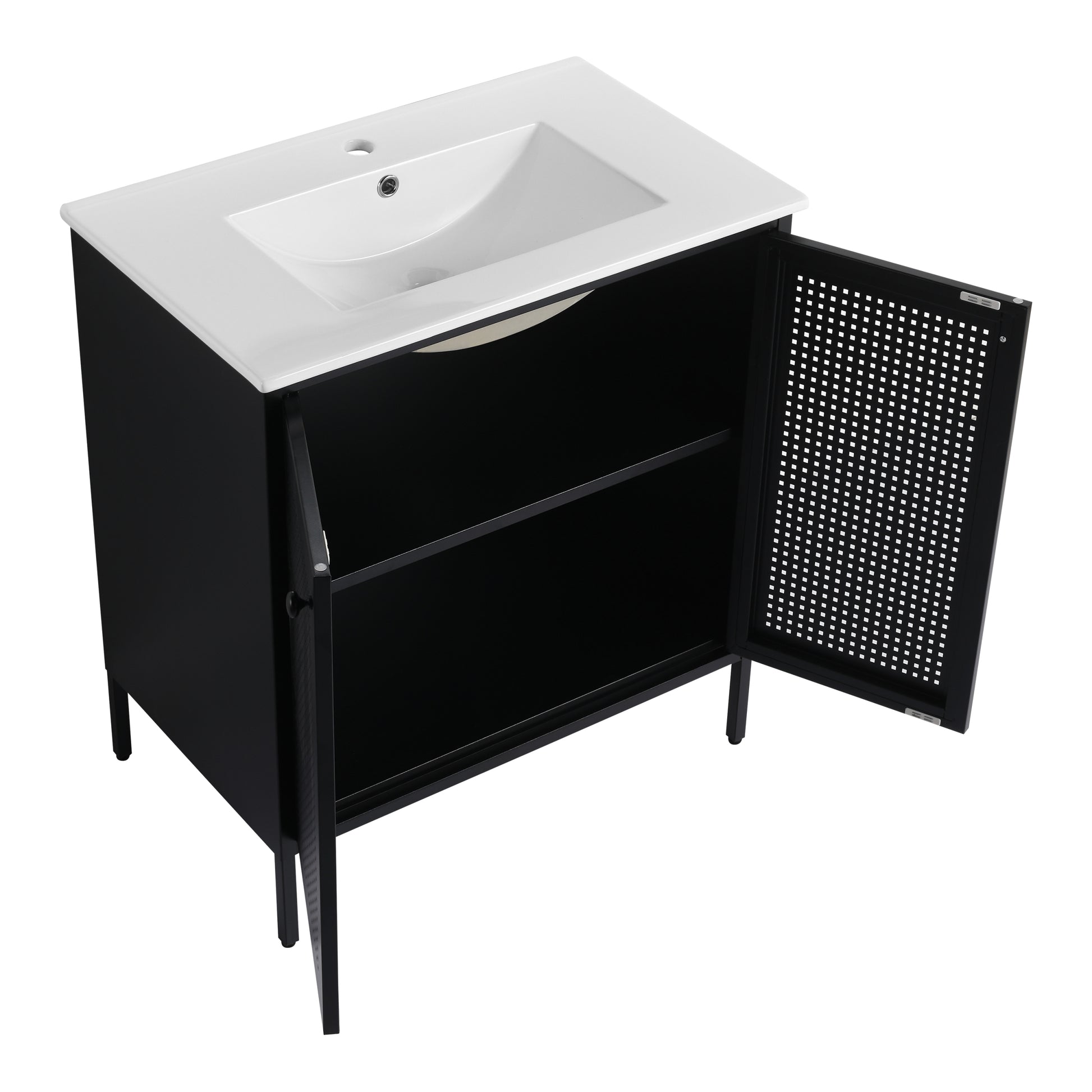 30 Inch Freestanding Bathroom Vanity With Ceramic SInk black-2-bathroom-freestanding-modern-steel