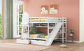 Full Over Full Castle Style Bunk Bed With 2 Drawers 3 Shelves And Slide White White Solid Wood