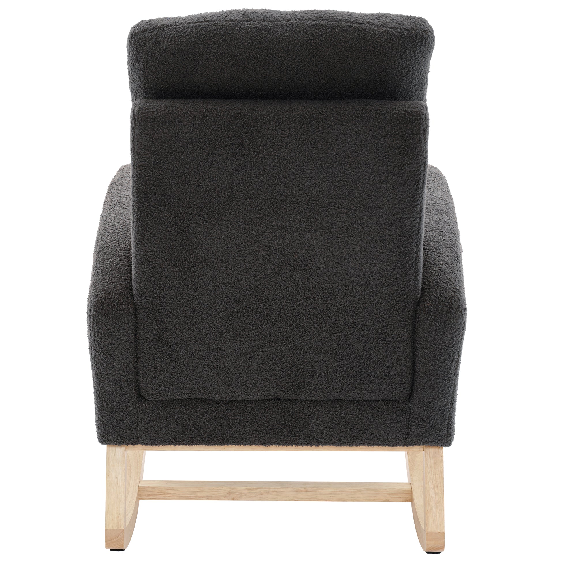 Modern Accent Rocking Chair Rocking Chair With Solid Wood Legs, Upholstered Nursery Glider Rocker, Comfy Armchair With Side Pocket, Living Room Lounge Arm Chair With High Backrest Dark Grey,Teddy Dark Grey White Primary Living Space Casual Foam Teddy