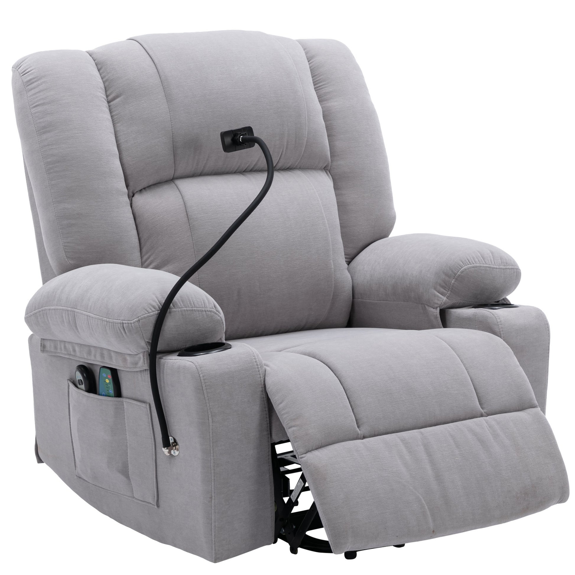 Power Lift Recliner Chair Electric Recliner For Elderly Recliner Chair With Massage And Heating Functions, Remote, Phone Holder Side Pockets And Cup Holders For Living Room, Grey Grey Foam Chenille