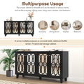 Buffet Cabinet With Adjustable Shelves, 4 Door Mirror Hollow Carved Tv Stand For Tvs Up To 70'', Multi Functional Console Table With Storage Credenza Accent Cabinet For Living Room, Black 3 4 Spaces Black Primary Living Space Adjustable Shelves Mdf