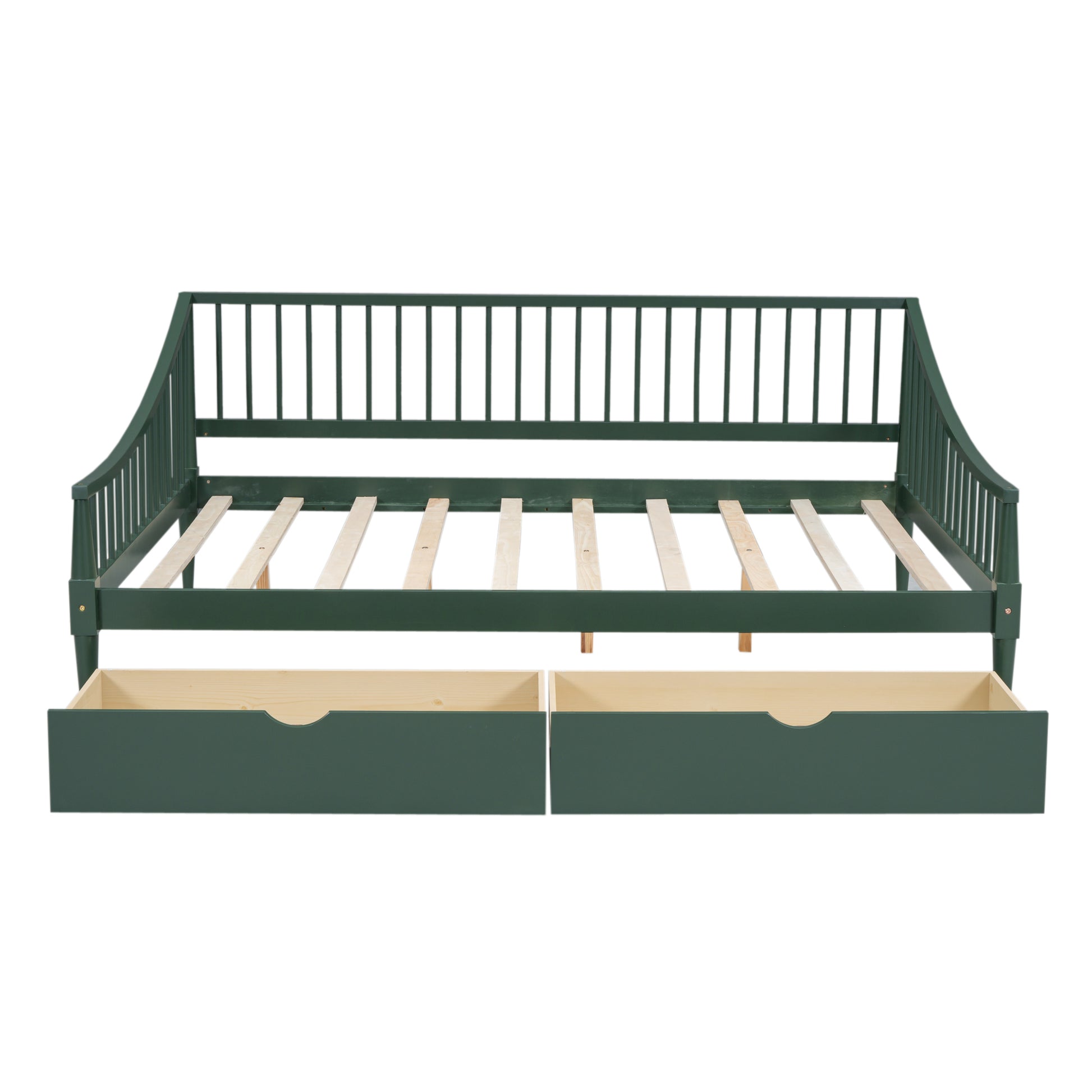 Full Size Daybed With Two Storage Drawers And Support Legs, Green Green Solid Wood Mdf