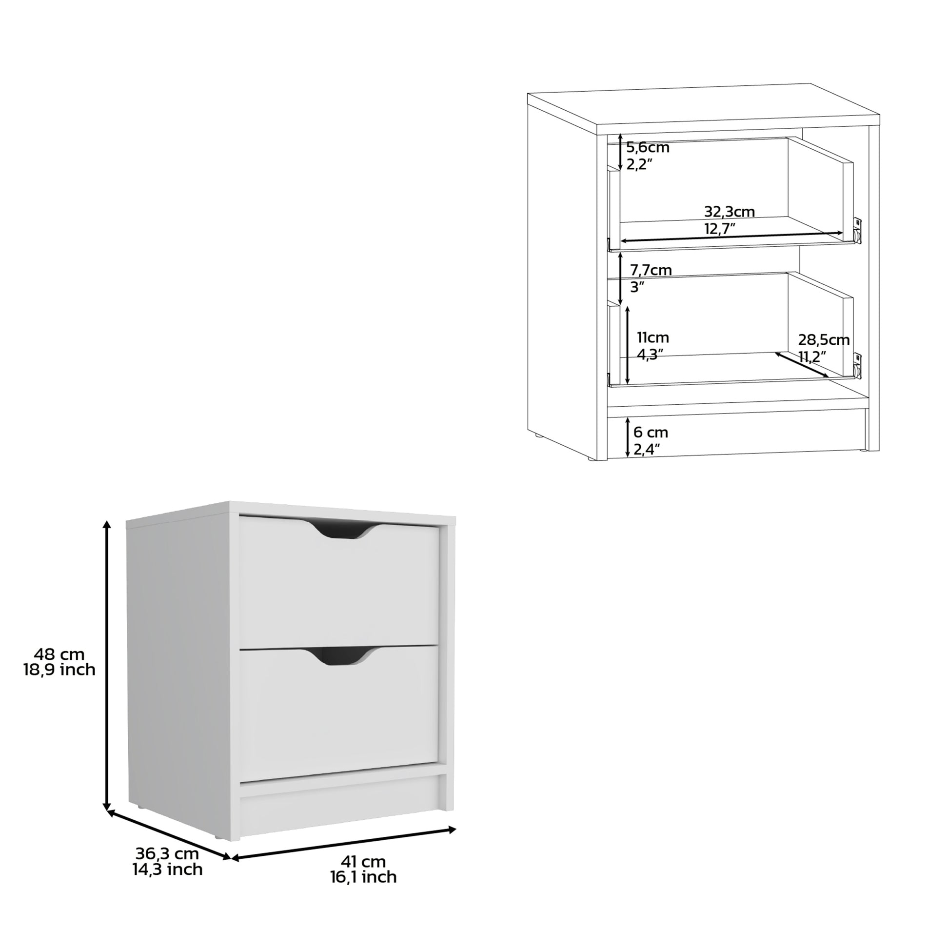 Raymer 2 Piece Bedroom Set, Nightstand Dresser, White White Particle Board Particle Board