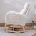 Modern Accent Rocking Chair Rocking Chair With Solid Wood Legs, Upholstered Nursery Glider Rocker, Comfy Armchair With Side Pocket, Living Room Lounge Arm Chair With High Backrest White,Teddy White White Primary Living Space Casual Foam Teddy