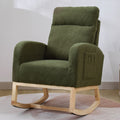 Modern Accent Rocking Chair Rocking Chair With Solid Wood Legs, Upholstered Nursery Glider Rocker, Comfy Armchair With Side Pocket, Living Room Lounge Arm Chair With High Backrest Dark Green,Teddy Dark Green White Primary Living Space Casual Foam Teddy