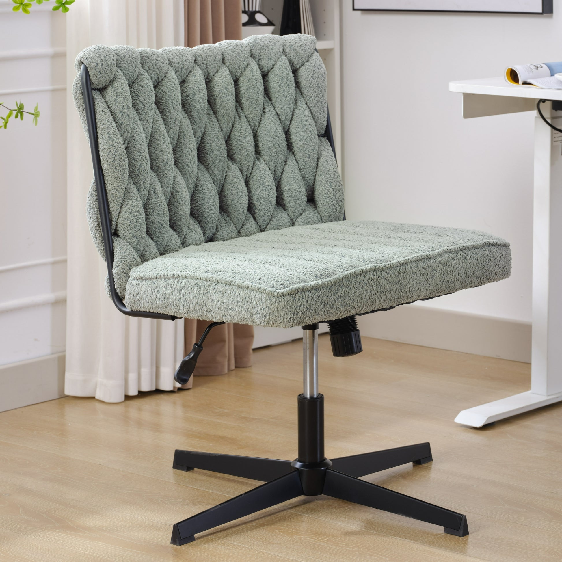 Armless Office Desk Chair No Wheels, Green Green Foam Polyester Blend