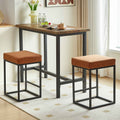 Brown Pu Upholstered Counter & Bar Stool With Footrest, Pu Leather Set Of 2 Metal Brown Dining Room Pu Leather